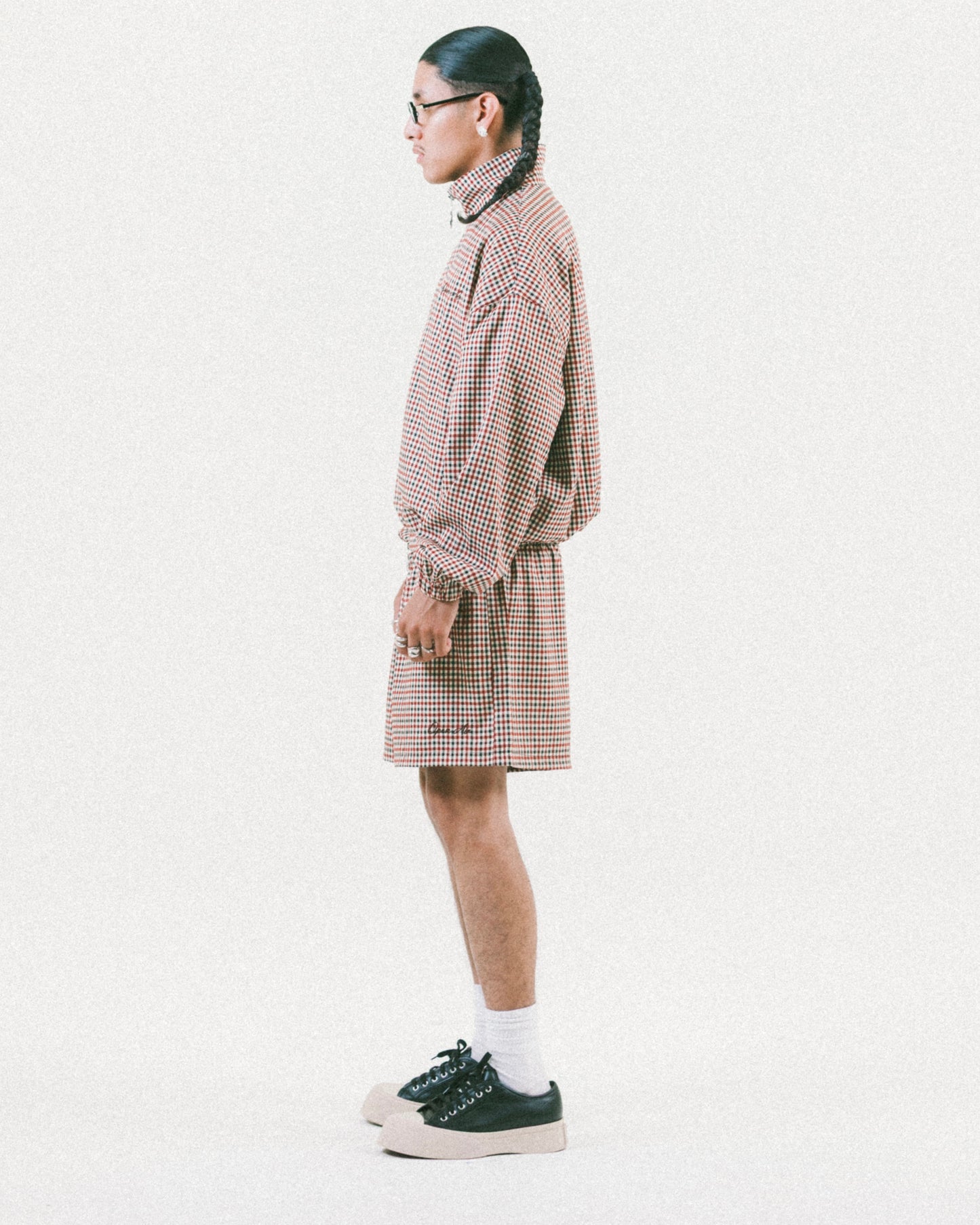 GINGHAM TRACK SHORT [MID-THIGH]